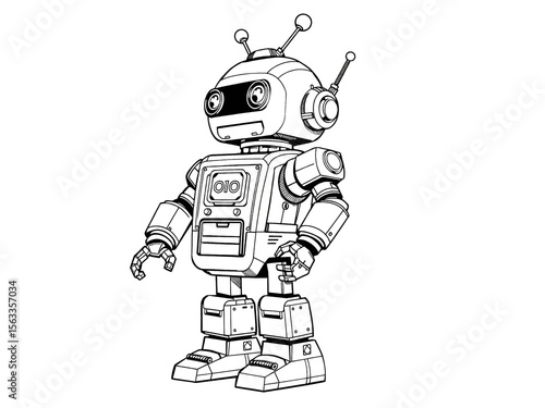 Classic line art robot with antennas and retro features, ideal for technology, toy, and vintage visuals. Generative AI