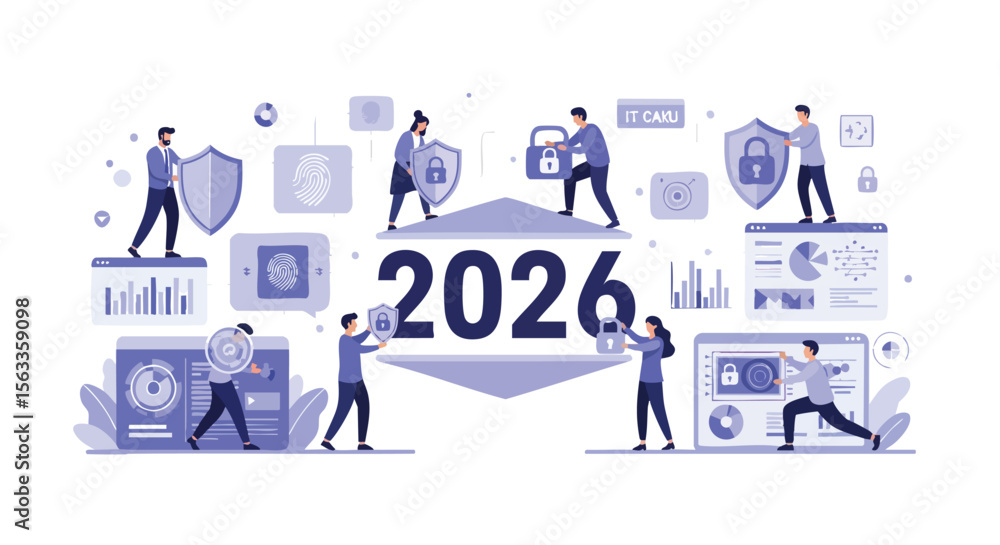 Obraz premium Teamwork in Cybersecurity: Securing Digital Information and Privacy for the Future Year 2026