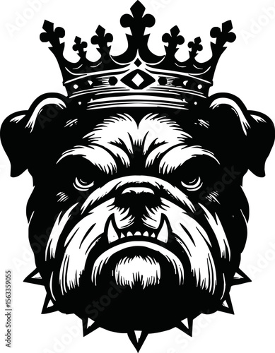 silhouette angry bull dog head with crown vector logo isolated on white background.showcasing strength and determination. Perfect for sports teams, businesses, and brands seeking a strong identity