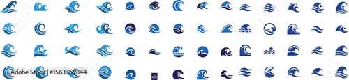 Assorted Collection of Artistic Wave Logos Depicting Ocean, Water, and Nautical Themes for Business and Creative Ventures