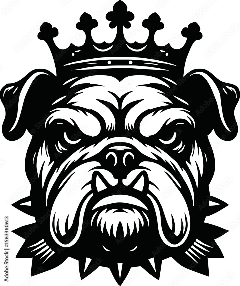 Obraz premium silhouette angry bull dog head with crown vector logo isolated on white background.showcasing strength and determination. Perfect for sports teams, businesses, and brands seeking a strong identity