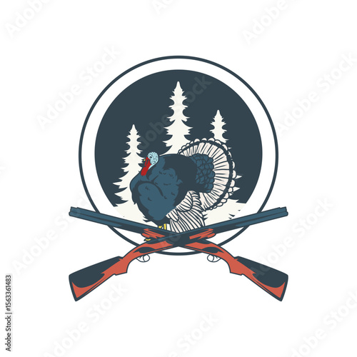turkey hunting logo emblem with separate white background