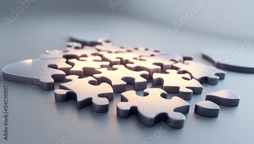 Glowing 3D Puzzle Pieces of Varying Shapes Interlocking in a Futuristic Digital Space