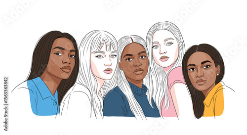 Diverse Women Portrait Collection Celebrating Femininity and Strength PNG Transparent Background Isolated