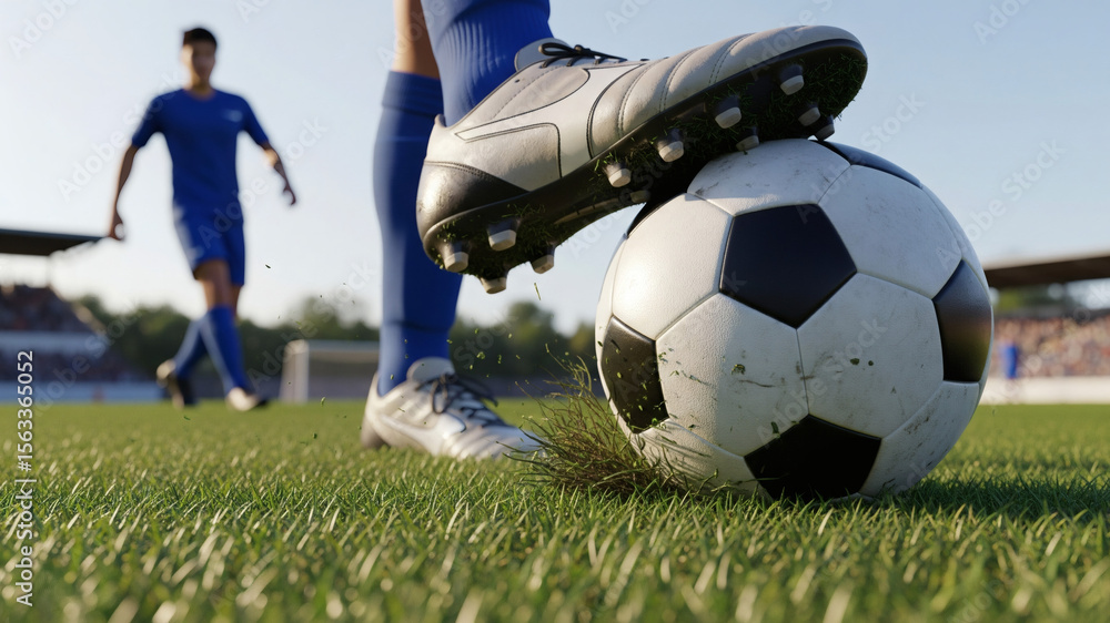 Obraz premium Chaussure de football sur le ballon