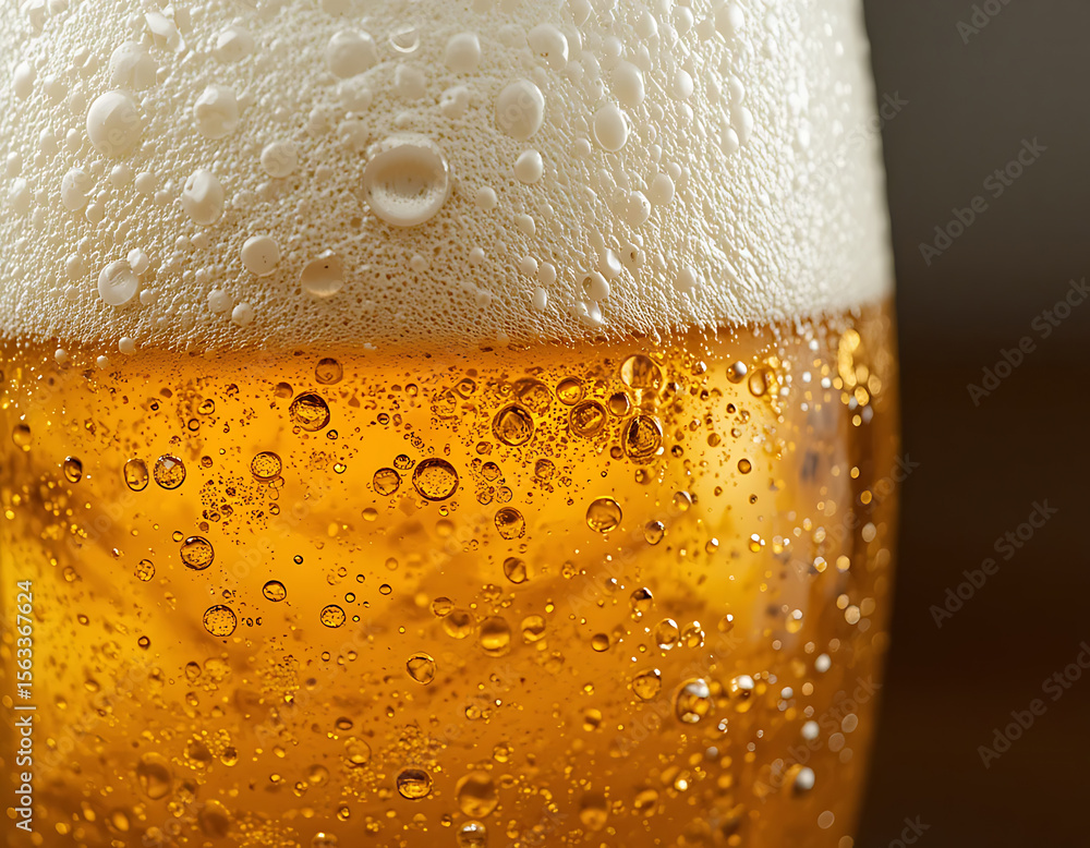 Macro Shot of Golden Beer with Foam and Bubbles Macro Shot of Golden Beer with Foam and Bubbles