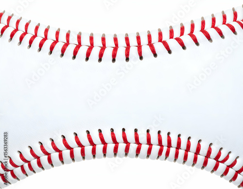 A detailed close-up reveals the iconic red stitching and pristine white leather of a classic baseball.
