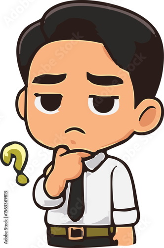 Business man in white shirt confused and wondering. cute stylish sticker. Flat Vectors
