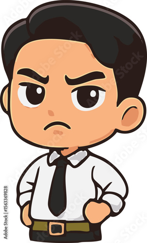 Business man in white shirt upset and angry. cute stylish sticker. Flat Vectors