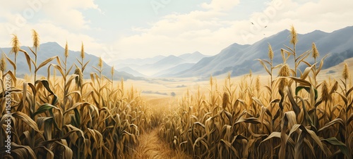 A haunted gothic corn field perched on a wind-swept hill, highly detailed,ai generative