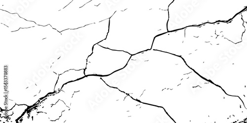 "Cracked white wall texture with black fractures and grunge lines. High-contrast background ideal for design, overlays, or abstract art concepts. Minimalist damaged surface pattern"