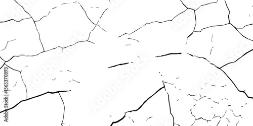 "Cracked white wall texture with black fractures and grunge lines. High-contrast background ideal for design, overlays, or abstract art concepts. Minimalist damaged surface pattern"