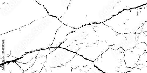 "Cracked white wall texture with black fractures and grunge lines. High-contrast background ideal for design, overlays, or abstract art concepts. Minimalist damaged surface pattern"