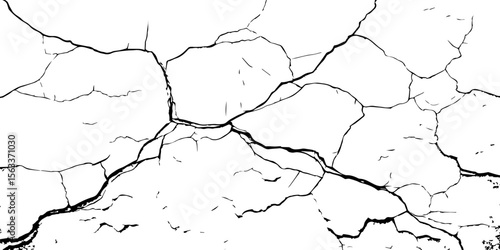 "Cracked white wall texture with black fractures and grunge lines. High-contrast background ideal for design, overlays, or abstract art concepts. Minimalist damaged surface pattern"