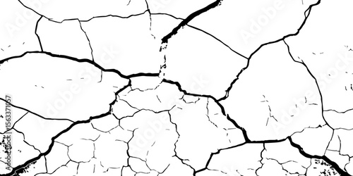"Cracked white wall texture with black fractures and grunge lines. High-contrast background ideal for design, overlays, or abstract art concepts. Minimalist damaged surface pattern"