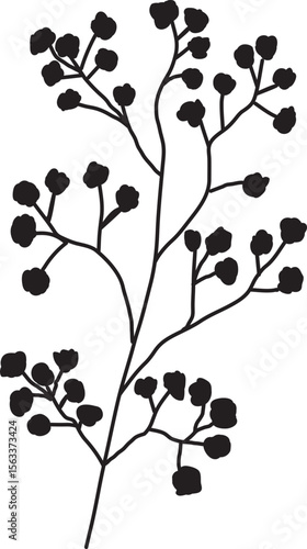 Minimal Wildflower Branch Silhouette Vector Illustration