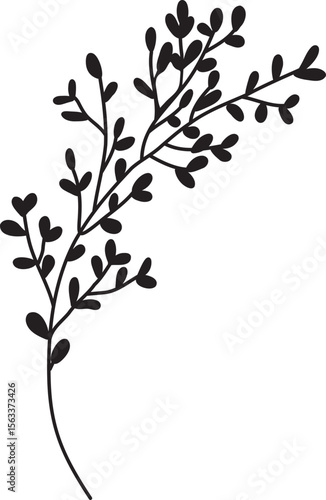Minimal Hand Drawn Leaf Branch Vector Illustration