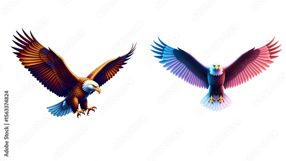 Obraz premium Two soaring eagles with realistic and abstract styles 