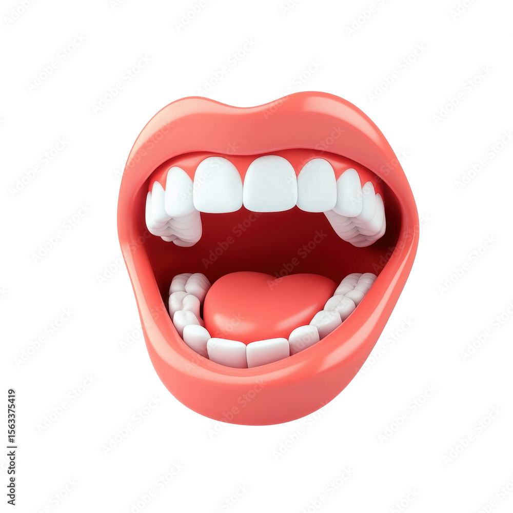 Naklejka premium Playful 3D mouth with heart-shaped candy inside