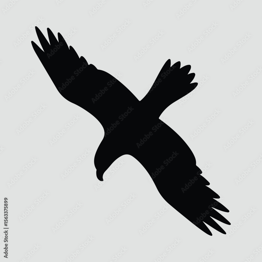 Obraz premium Silhouette eagle flying down simple black bird vector illustration