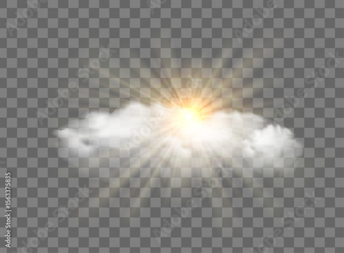 White cloud with sunny rays, realistic sunny cloudy sky