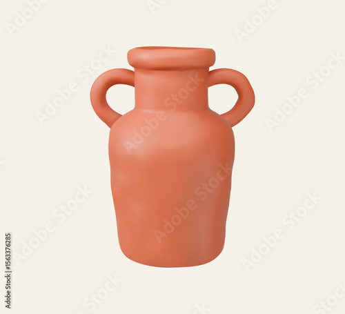 3D Illustration of Clay Pot with Two Handles