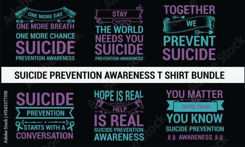 Suicide prevention awareness design bundle  for t-shirt, bags, mugs, stickers, banner, poster, icon, logo etc. Fully Editable Print Ready Template - Vector.