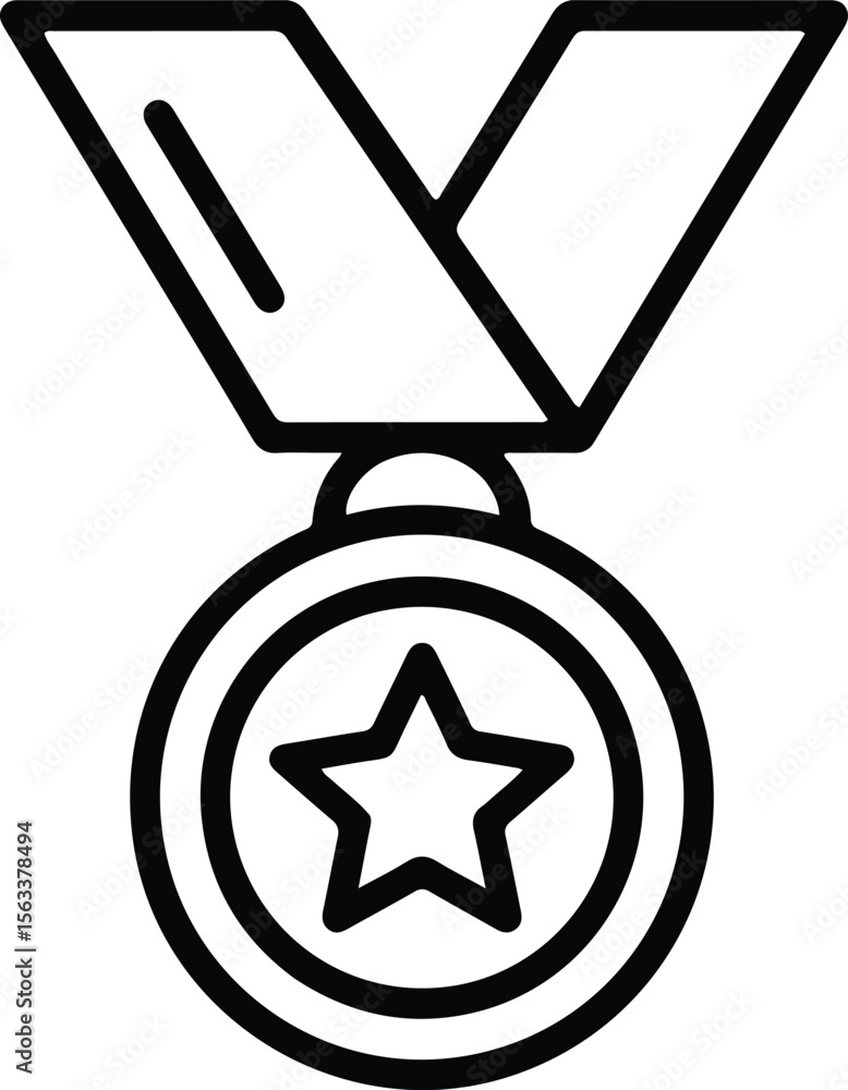 Simple outline icon of a medal with a star and ribbon for recognition and achievement Simple outline icon of a medal with a star and ribbon for recognition and achievement