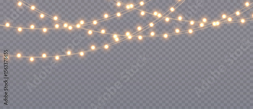 Vector Christmas lights on a transparent background. Christmas light PNG. Set of Christmas glowing garlands. For advertising invitations, web banners, postcards. Vector. Christmas decoration, LED lam	