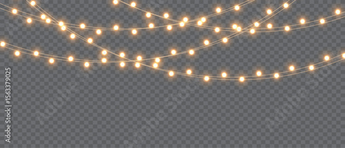 Vector Christmas lights on a transparent background. Christmas light PNG. Set of Christmas glowing garlands. For advertising invitations, web banners, postcards. Vector. Christmas decoration, LED lam	
