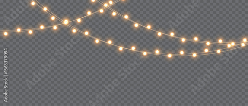 Vector Christmas lights on a transparent background. Christmas light PNG. Set of Christmas glowing garlands. For advertising invitations, web banners, postcards. Vector. Christmas decoration, LED lam	