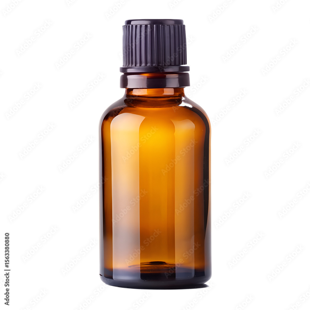 Essential oil amber bottle isolated on transparent background Essential oil amber bottle isolated on transparent background