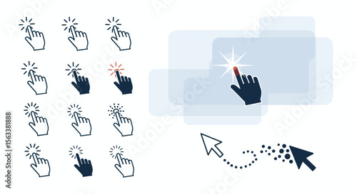 Collection of digital interface pointer cursors demonstrating user interaction and navigation selection actions