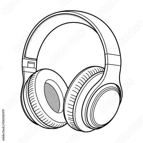 headphones on black background coloring page line art 