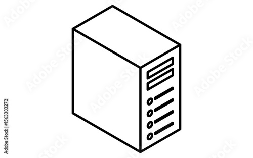 Web server isometric line icon with rectangular hosting device for websites and online services, black and white
