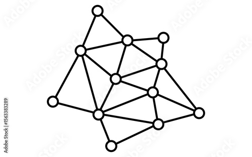 Distributed network and node structure isometric line icon with interconnected points and lines, black and white