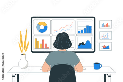 Data Analysis and Insight: An individual engrossed in detailed data analysis, immersed in a variety of charts and graphs displayed on multiple screens, uncovering insights and trends. 