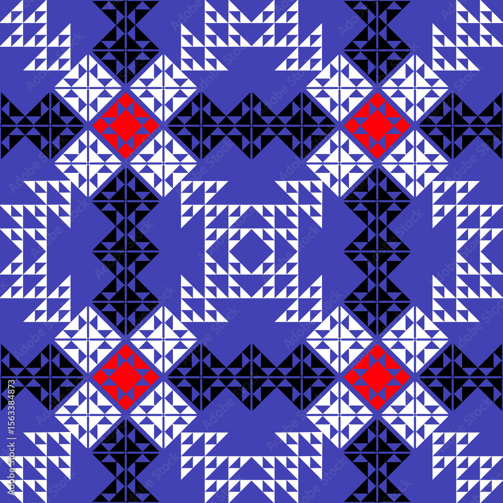 Fototapeta premium Red and white seamless geometric floral pattern for modern fabric and wallpaper design