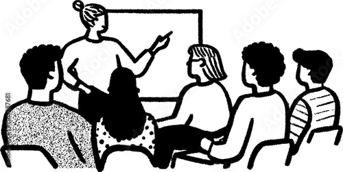 Teacher explaining lesson on chalkboard to attentive students in classroom setting