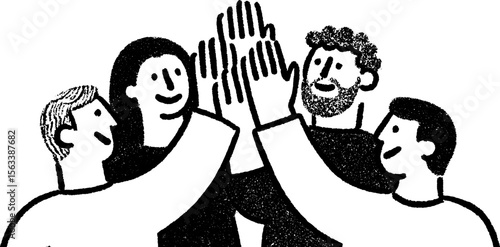 Cheerful team high five celebration for success and unity