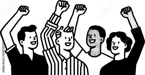 Team celebration sketch: joyful success and unity