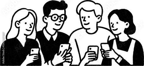 Team collaboration testing mobile app concept in hand-drawn sketch