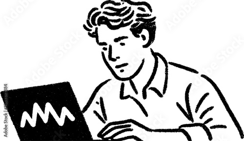 Trader analyzing market fluctuations in hand-drawn sketch for finance concept design