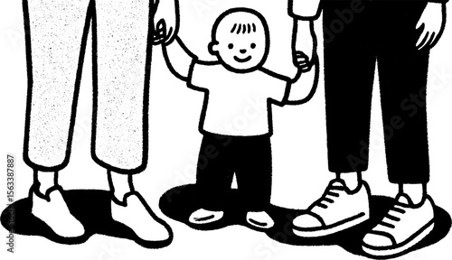 Toddler taking first steps with parental support