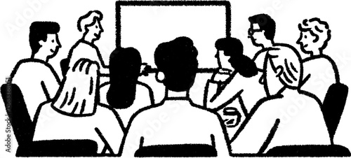 Sketch of a virtual meeting in progress with diverse participants