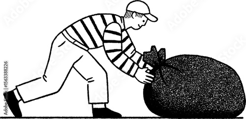 Worker handling goods in deli - hand drawn sketch for retail promotions