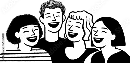 Joyful classmates laughing together in group activity sketch