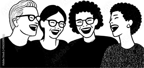 Joyful laughter of classmates during a group activity sketch
