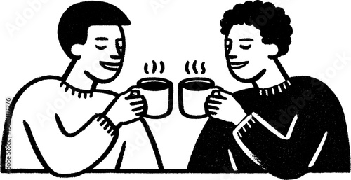Celebrating teamwork: coworkers clinking mugs in shared joyful moment