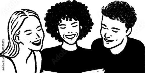 Joyful moment of friends laughing together with a nostalgic touch for social connection design